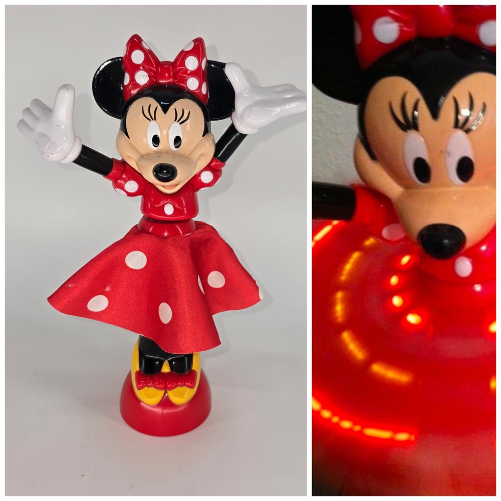 Disney Minnie Mouse Light Up Spinning Fan Handheld Toy Red Polka Dot Dress